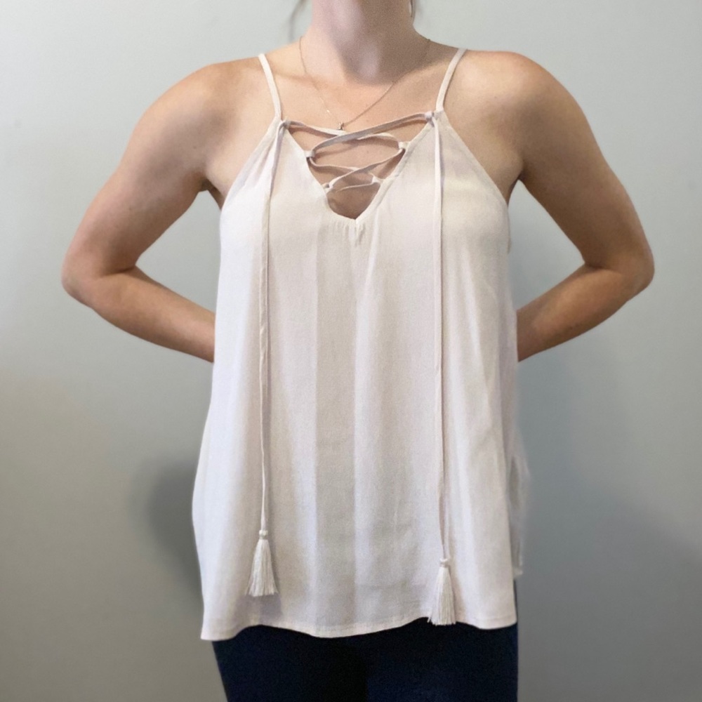 Sheer braided ,Semi formal tank top, with tassels